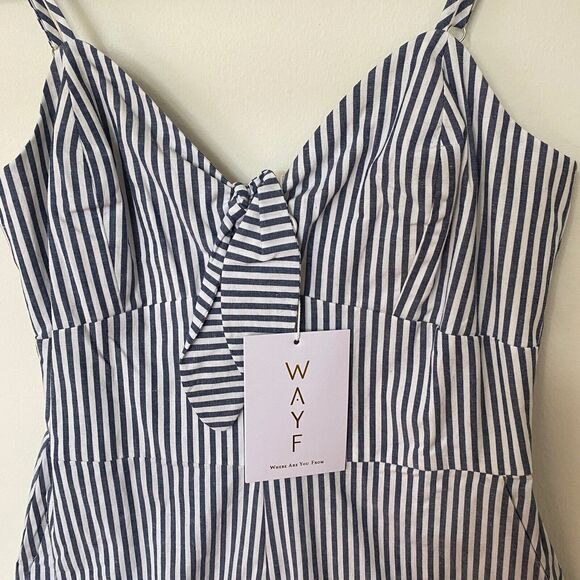 WAYF Massa Front Tie-Knot Pockets Blue White Pin Striped Jumpsuit Romper XS - Picture 4 of 12